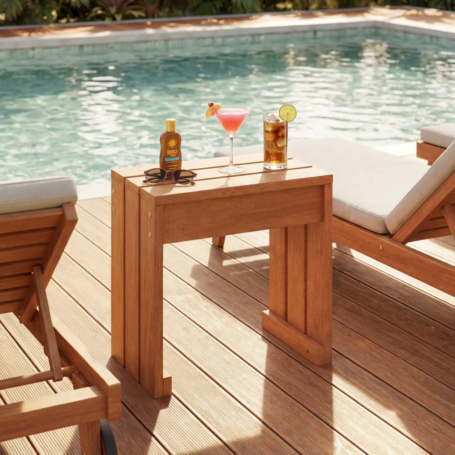 Outdoor Garden Bench Single Person Patio Backless Bench with Solid Wooden Frame by DirectDeals