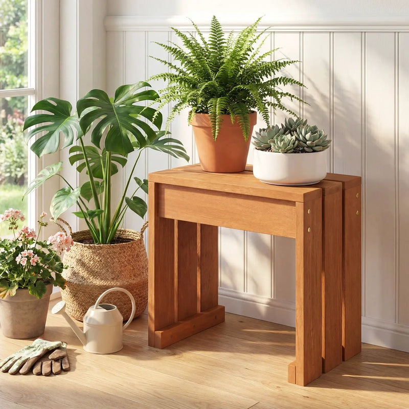 Outdoor Garden Bench Single Person Patio Backless Bench with Solid Wooden Frame by DirectDeals
