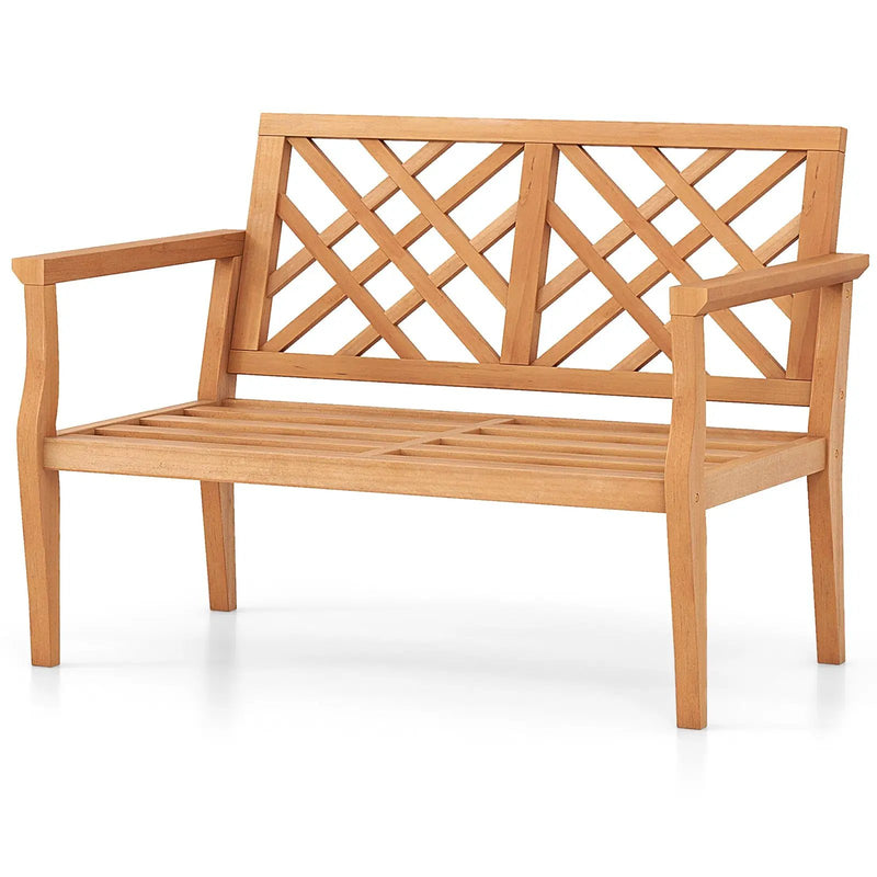 Outdoor Garden Bench 2-Person Teak Wood Bench with Comfy Armrests and Backrest by DirectDeals