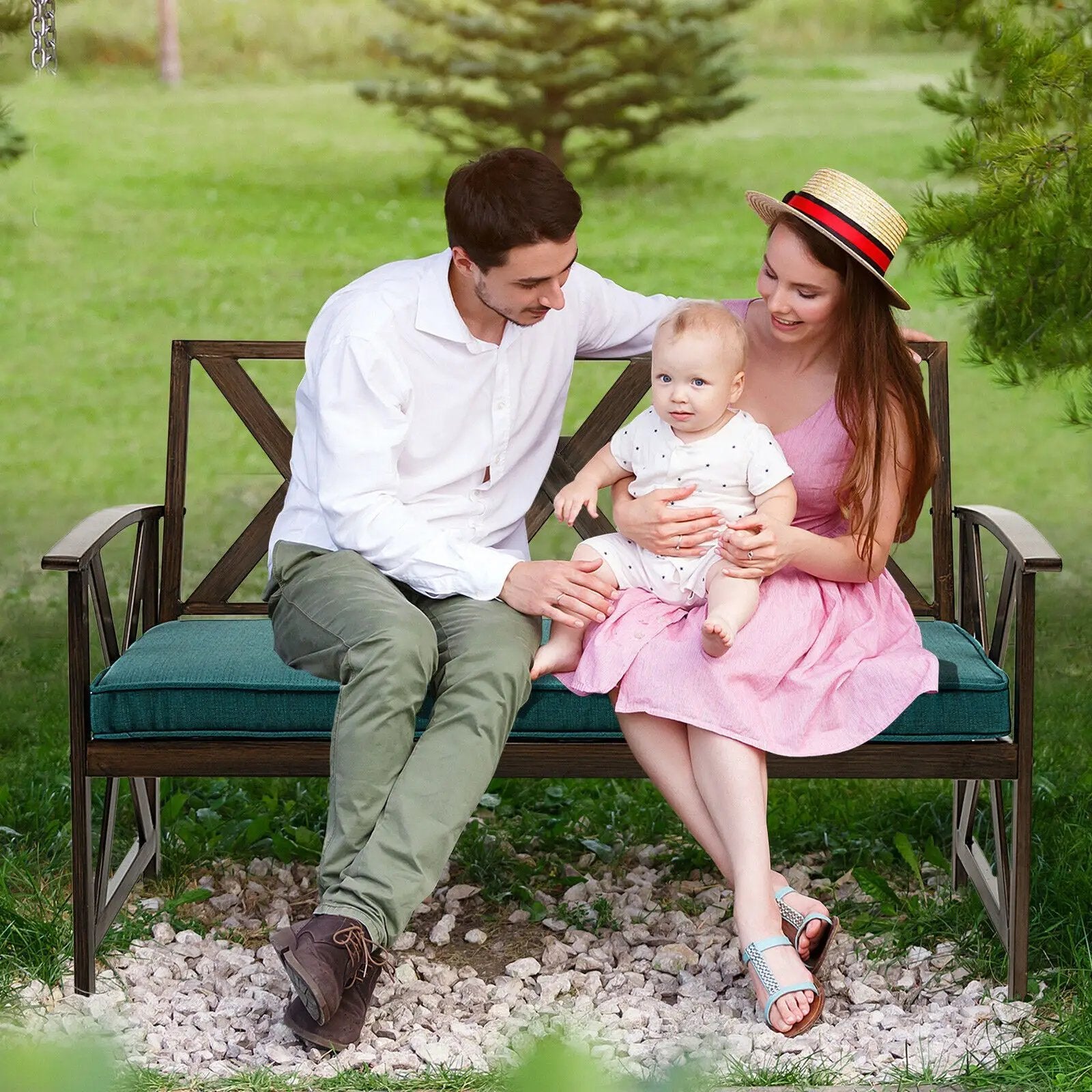 Outdoor Garden Bench with Sponge-Padded Cushion-Brown by DirectDeals