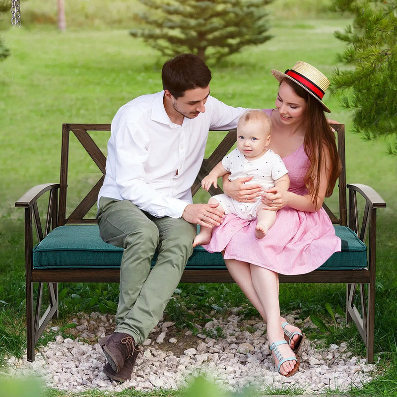 Outdoor Garden Bench with Sponge-Padded Cushion-Brown by DirectDeals