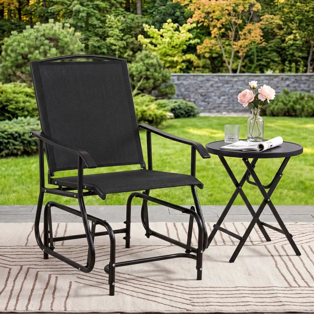 Outdoor Glider Chair with Metal Frame and Armrests by DirectDeals