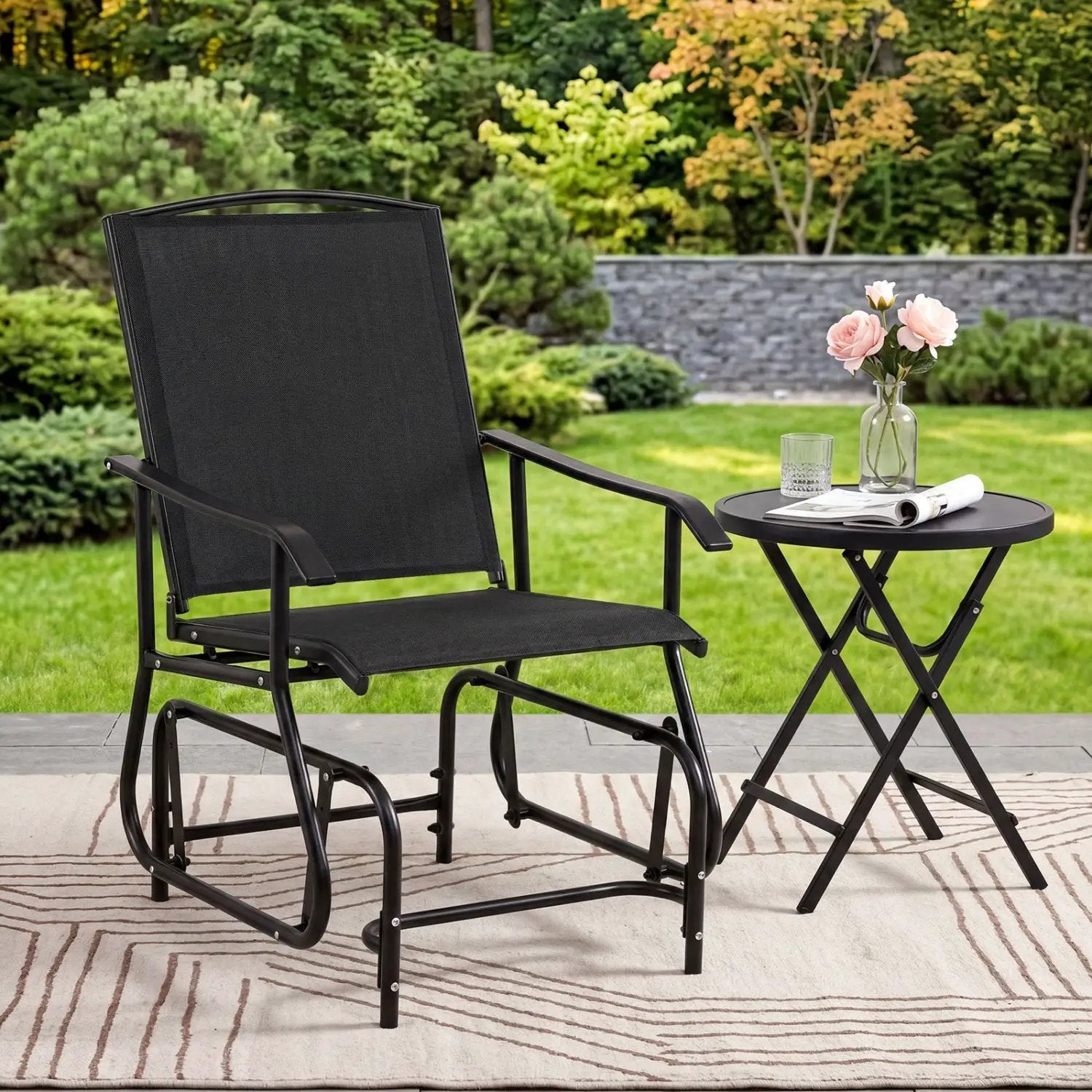 Outdoor Glider Chair with Metal Frame and Armrests by DirectDeals