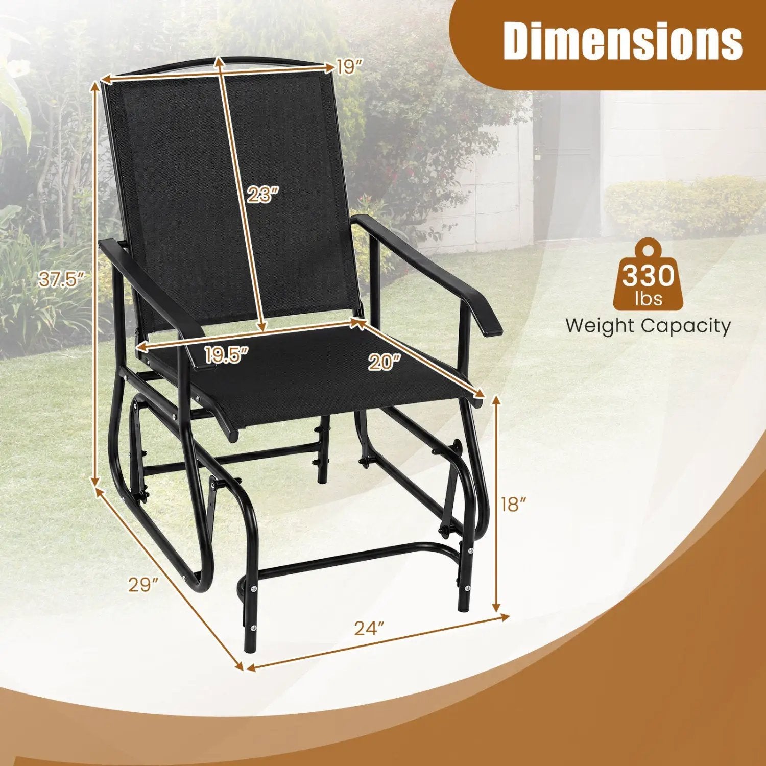 Outdoor Glider Chair with Metal Frame and Armrests by DirectDeals