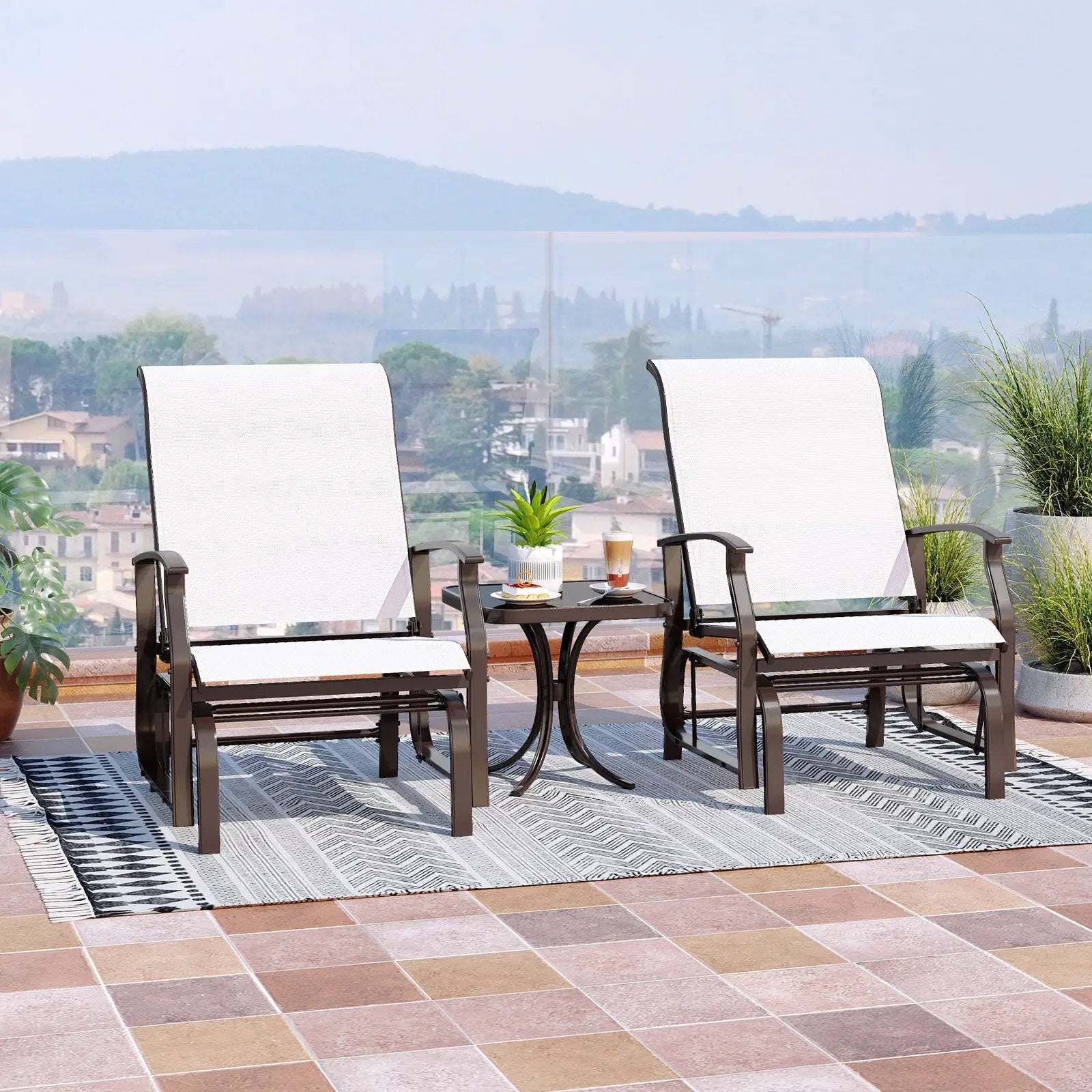 Outdoor Glider Chairs Set of 2 with Ergonomic Backrest and Seat by DirectDeals