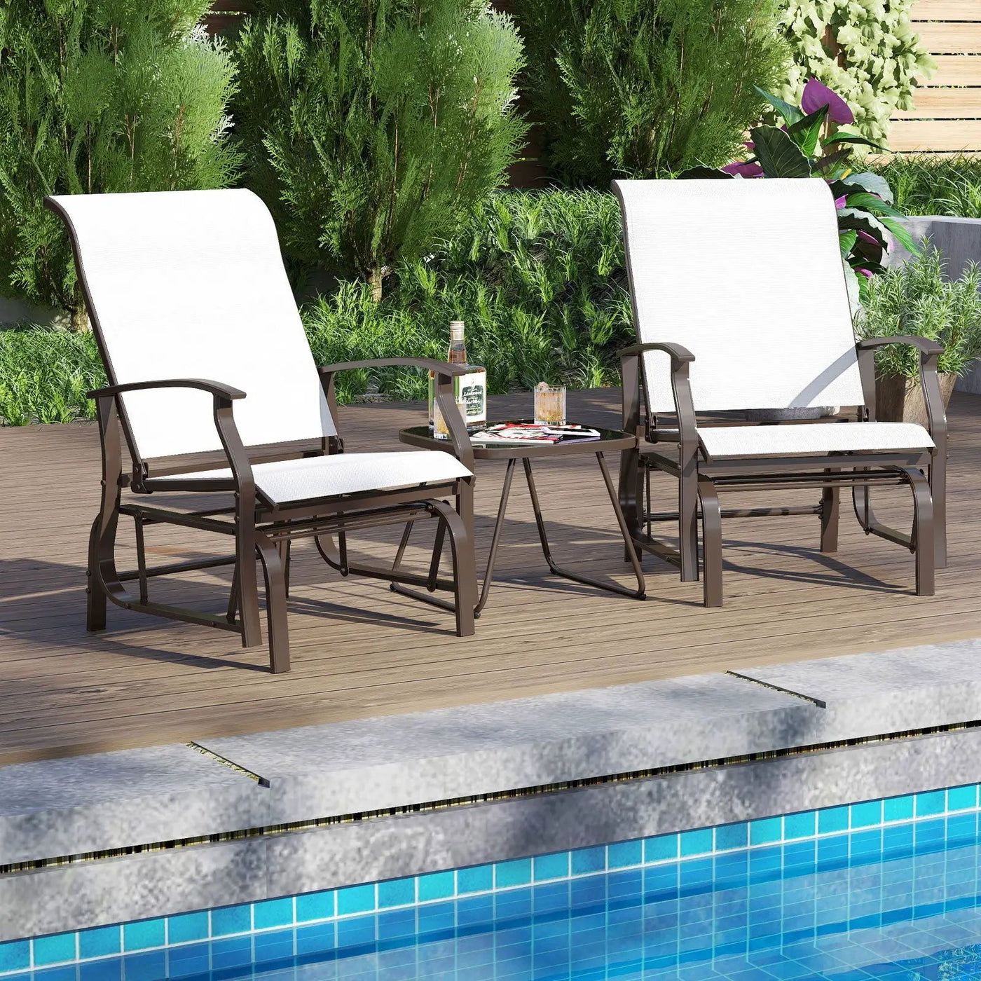 Outdoor Glider Chairs Set of 2 with Ergonomic Backrest and Seat by DirectDeals