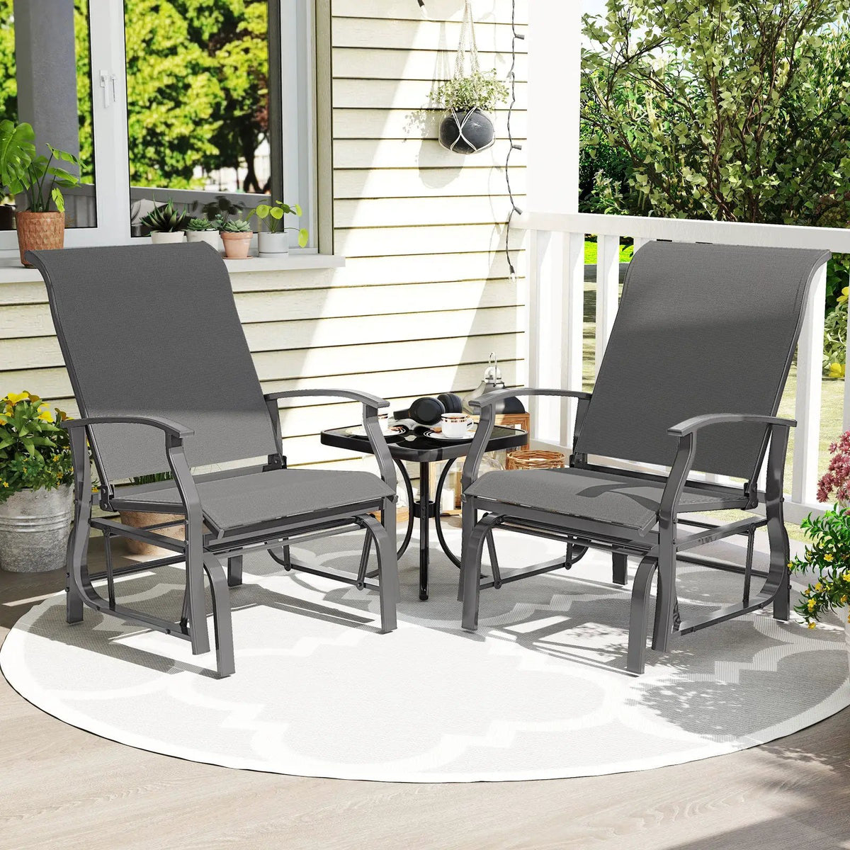 Outdoor Glider Chairs Set of 2 with Ergonomic Backrest and Seat by DirectDeals