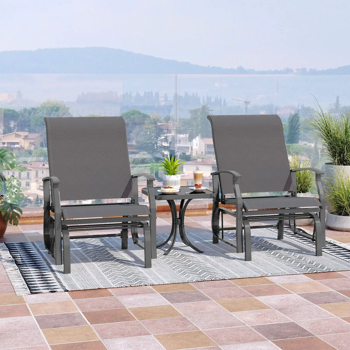 Outdoor Glider Chairs Set of 2 with Ergonomic Backrest and Seat by DirectDeals
