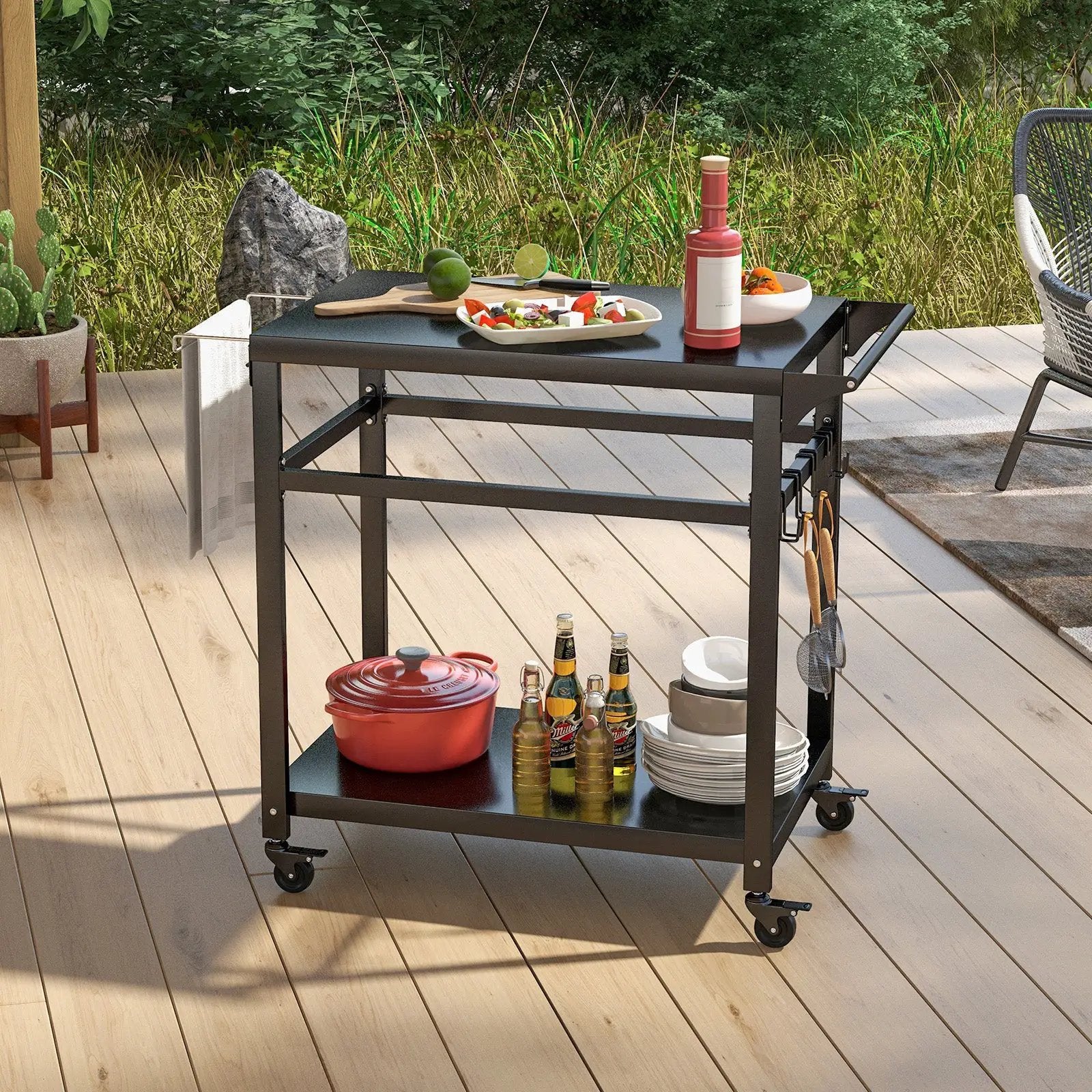 Double-Shelf Movable BBQ Cart with 4 Lockable Wheels by DirectDeals