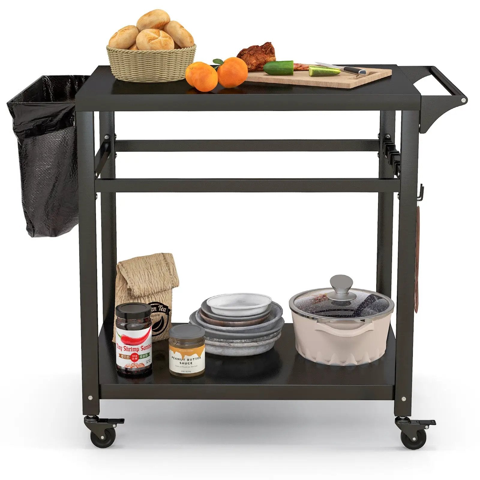 Double-Shelf Movable BBQ Cart with 4 Lockable Wheels by DirectDeals