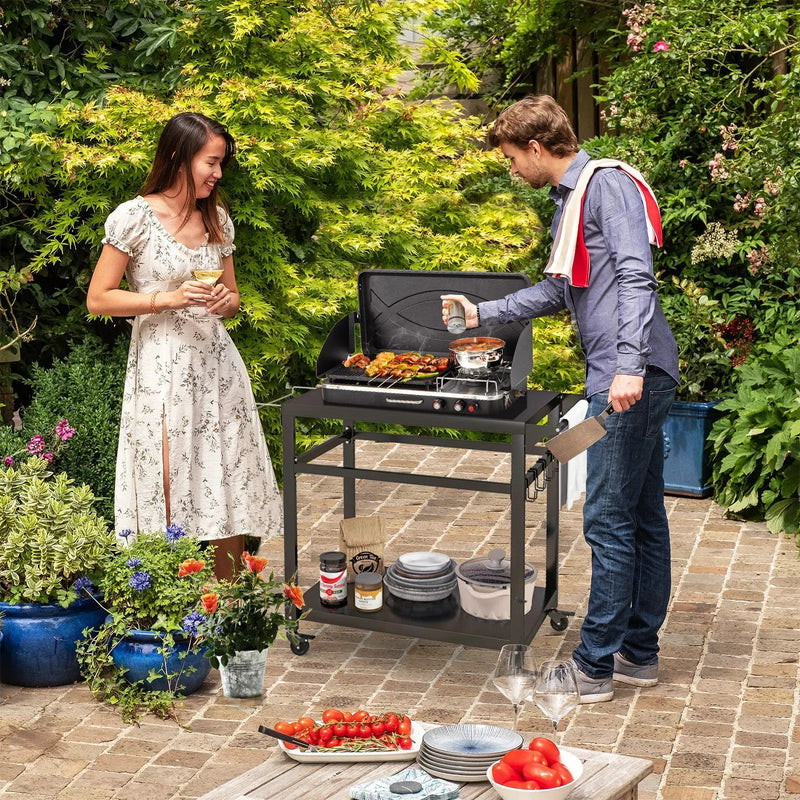 Double-Shelf Movable BBQ Cart with 4 Lockable Wheels by DirectDeals