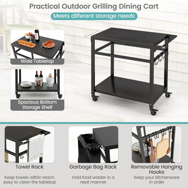 Double-Shelf Movable BBQ Cart with 4 Lockable Wheels by DirectDeals