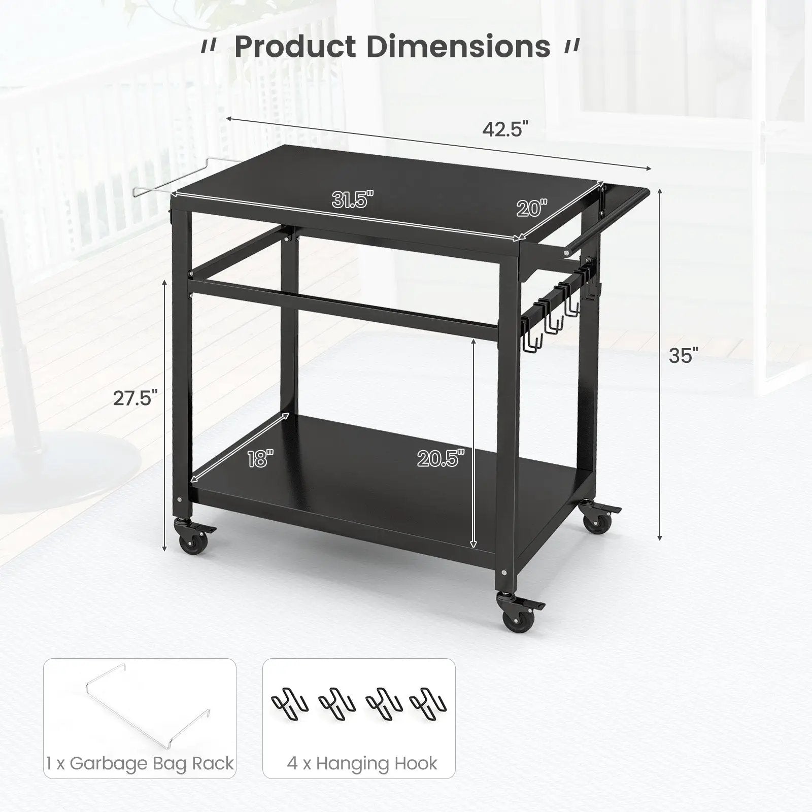 Double-Shelf Movable BBQ Cart with 4 Lockable Wheels by DirectDeals