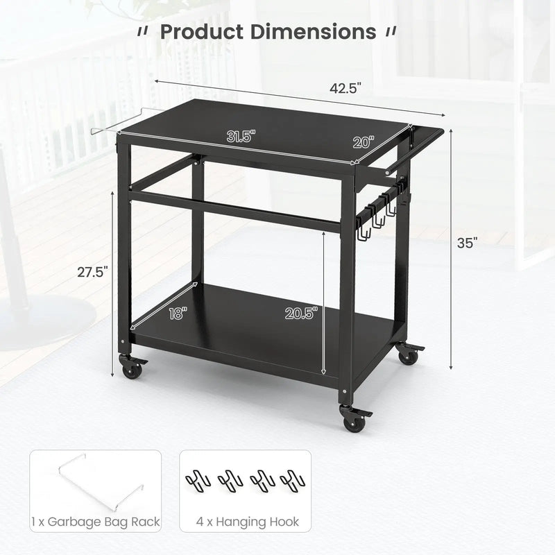 Double-Shelf Movable BBQ Cart with 4 Lockable Wheels by DirectDeals