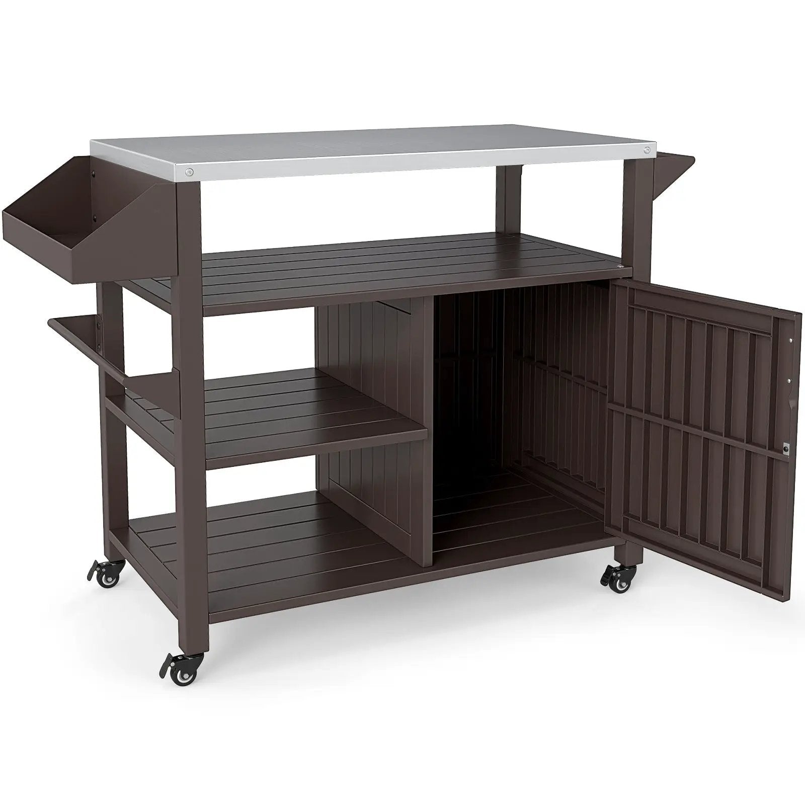 Outdoor Grill Cart with Storage Cabinet Shelves and Stainless Steel Top-Brown by DirectDeals