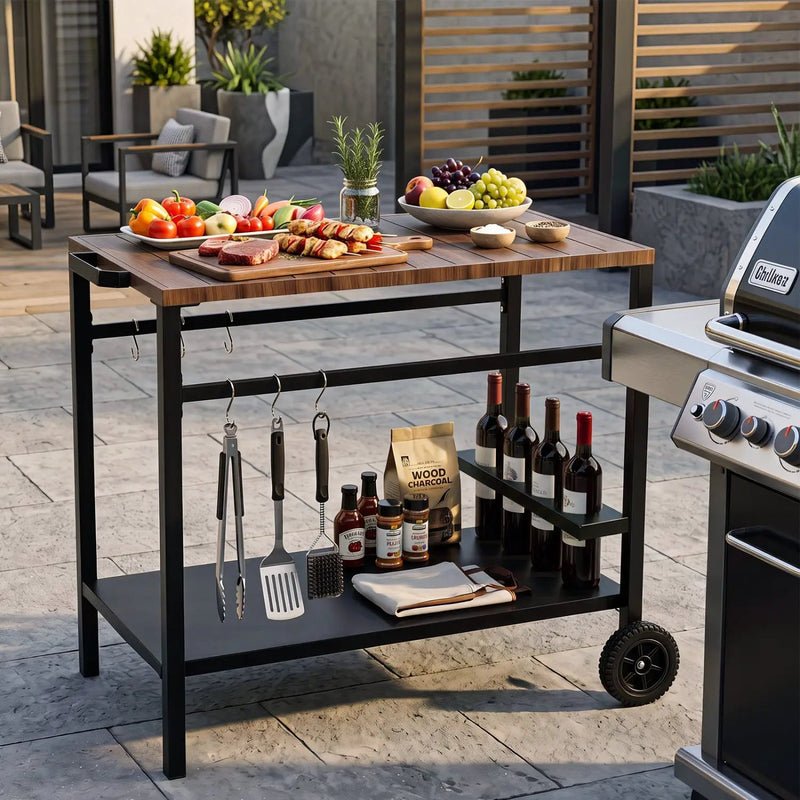 Outdoor Grill Cart with Stainless Steel Top and Storage by DirectDeals