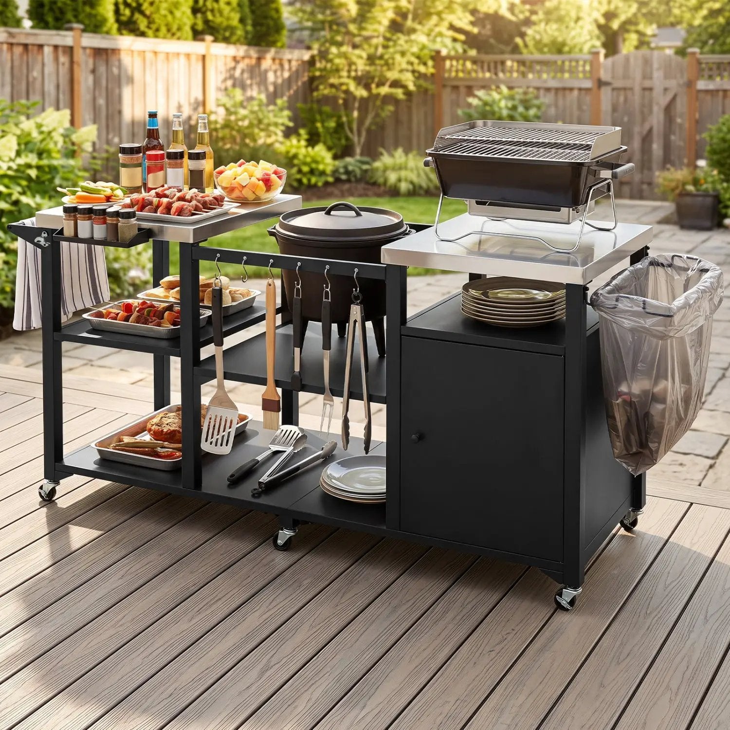 Outdoor Grill Cart with Stainless Steel Tabletop & Cabinet by DirectDeals