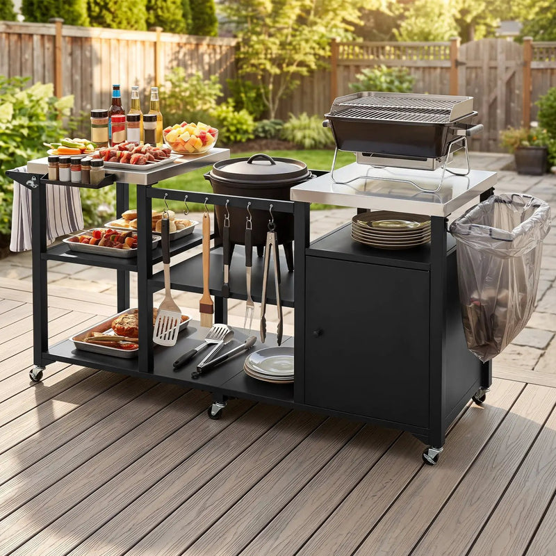 Outdoor Grill Cart with Stainless Steel Tabletop & Cabinet by DirectDeals