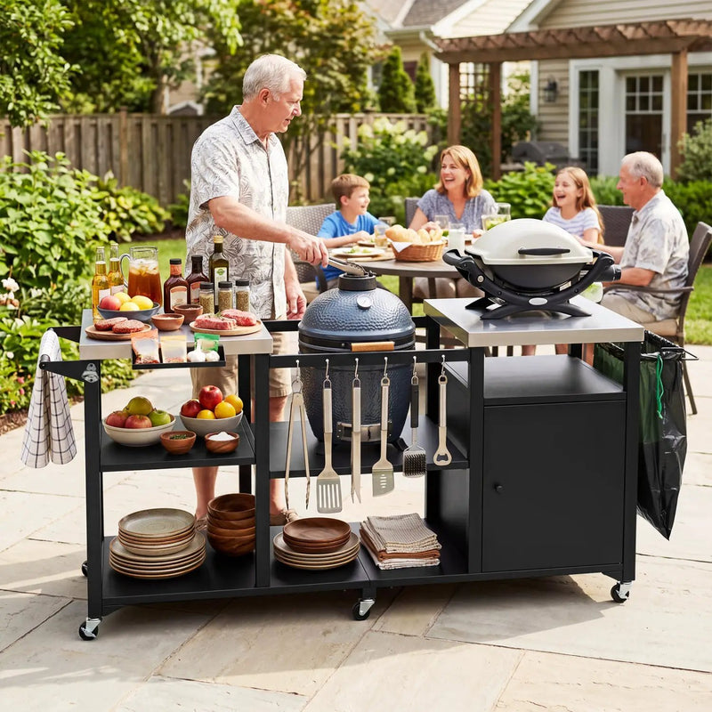 Outdoor Grill Cart with Stainless Steel Tabletop & Cabinet by DirectDeals
