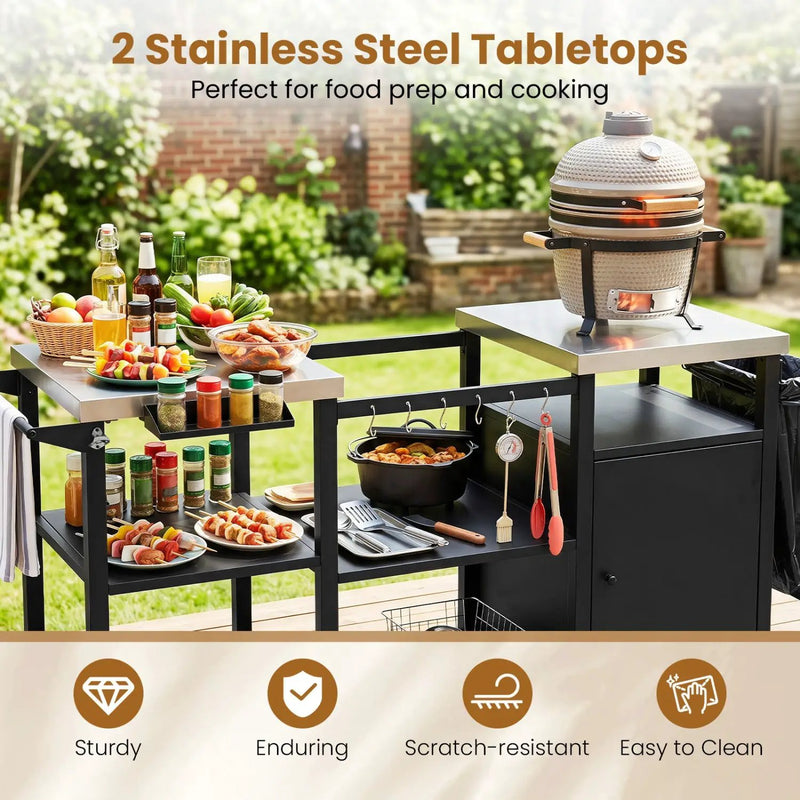 Outdoor Grill Cart with Stainless Steel Tabletop & Cabinet by DirectDeals