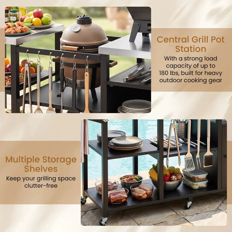 Outdoor Grill Cart with Stainless Steel Tabletop & Cabinet by DirectDeals