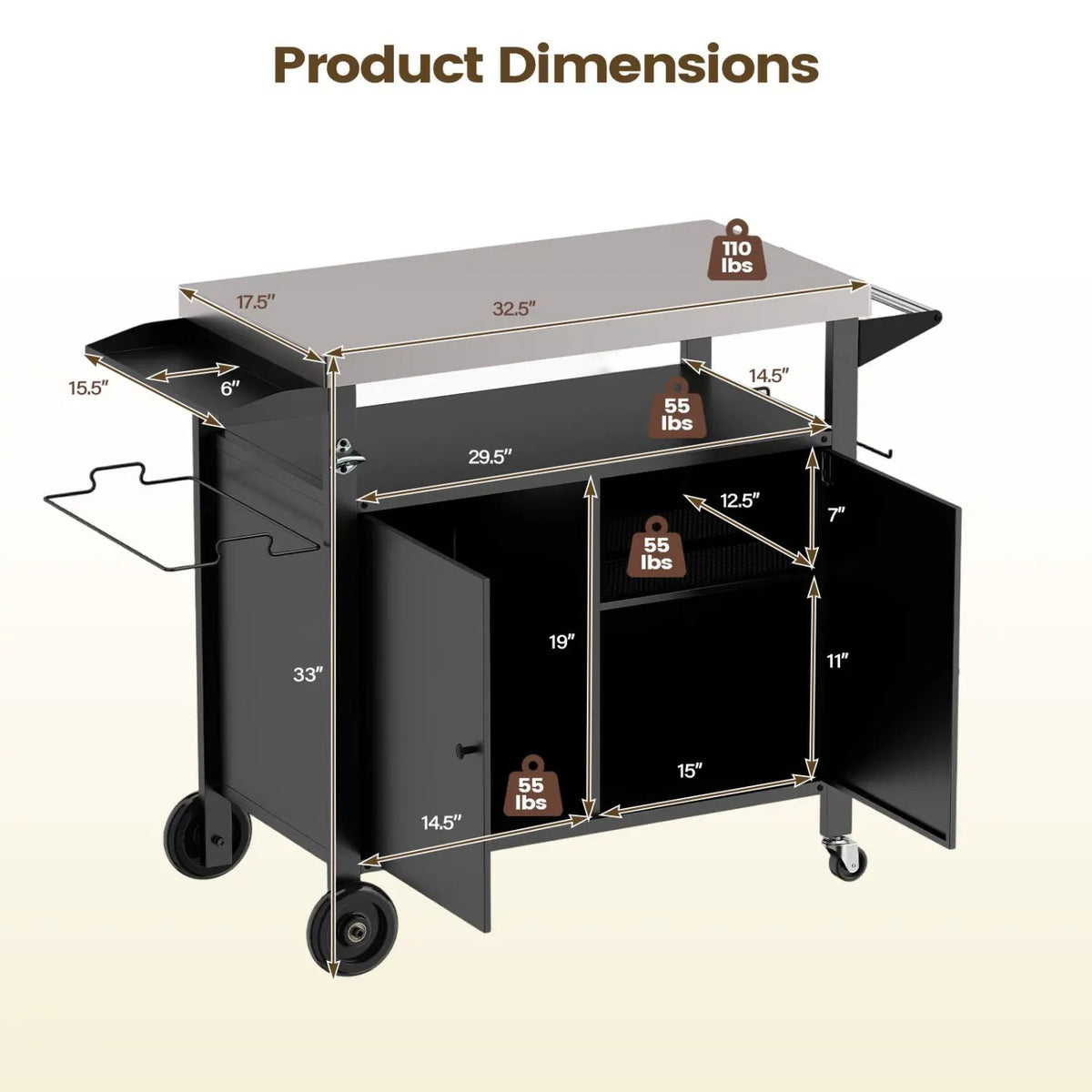 Outdoor Grill Cart with Stainless Steel Top & Storage Cabinet by DirectDeals