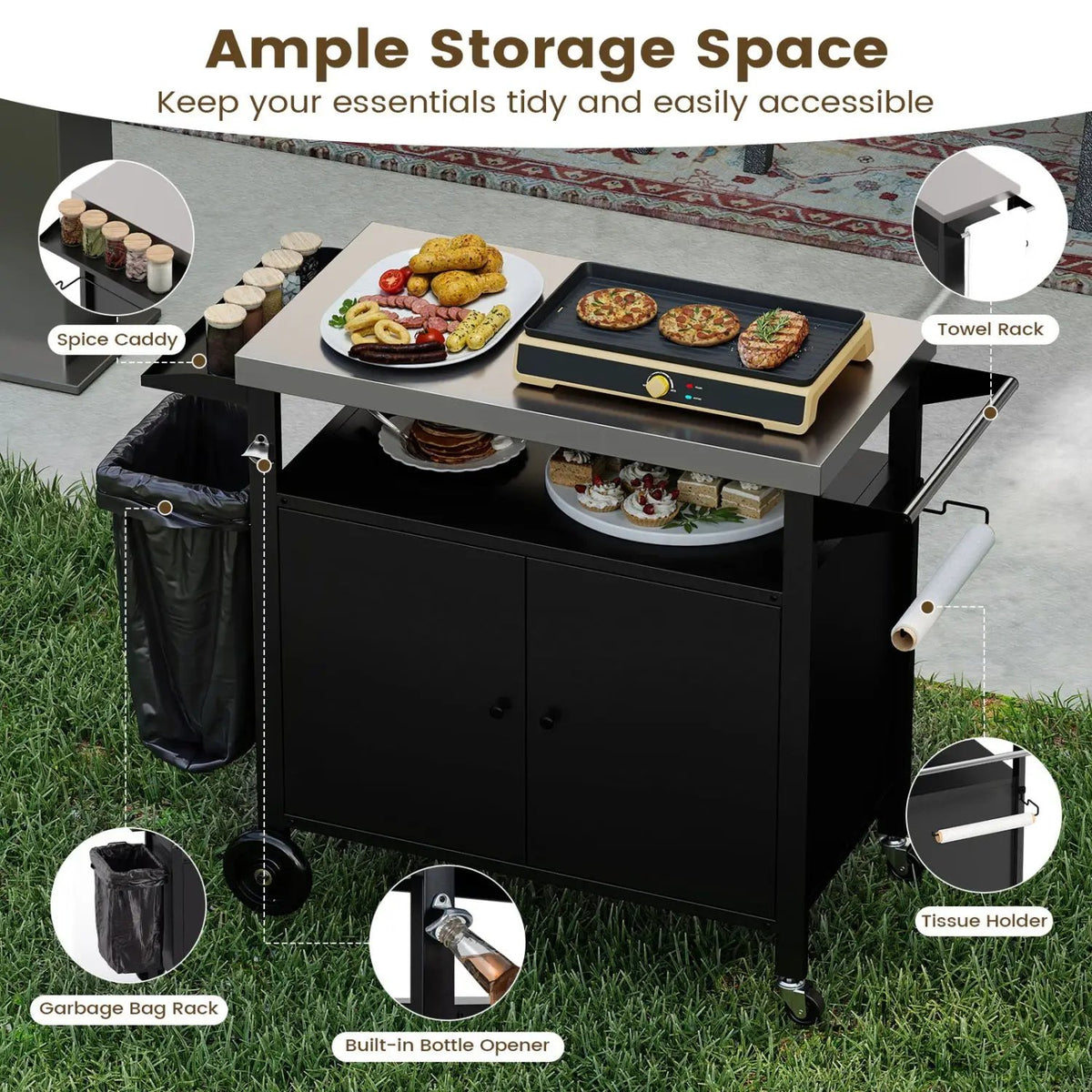 Outdoor Grill Cart with Stainless Steel Top & Storage Cabinet by DirectDeals