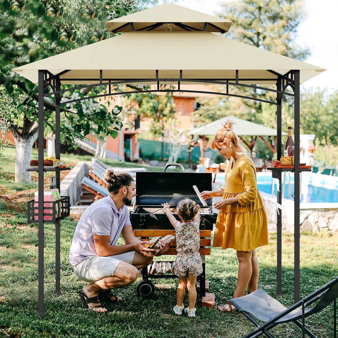 8 x 5 Feet Outdoor Grill Gazebo with 2 Side Shelves and 10 Hooks by DirectDeals