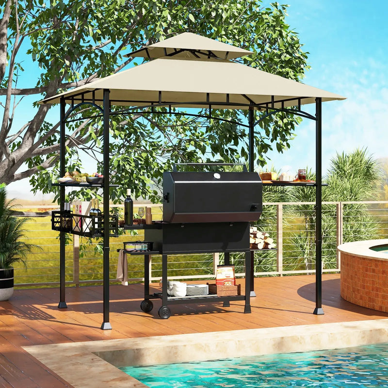 8 x 5 Feet Outdoor Grill Gazebo with 2 Side Shelves and 10 Hooks by DirectDeals