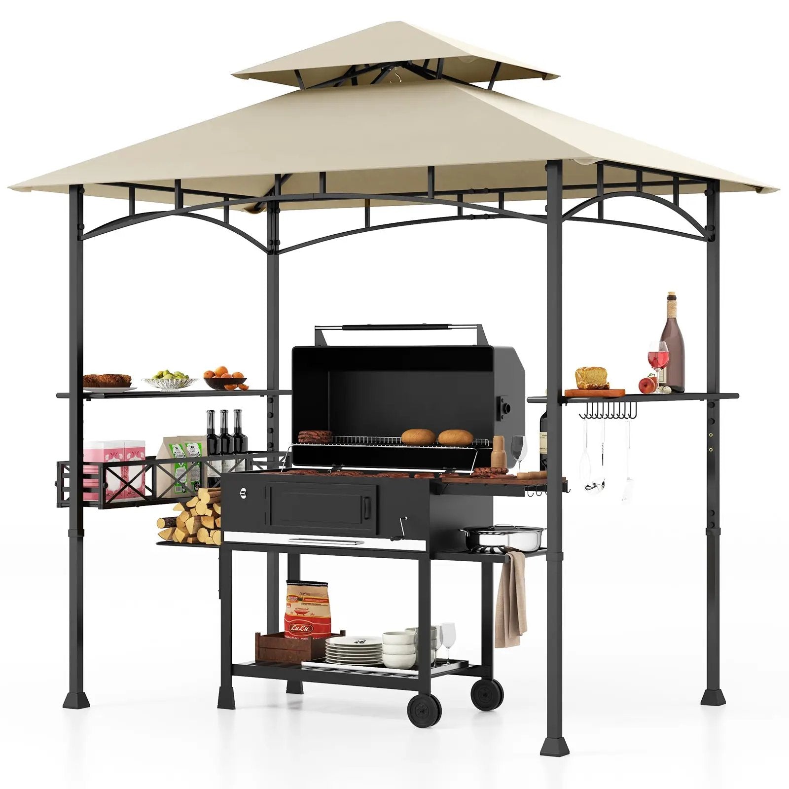 8 x 5 Feet Outdoor Grill Gazebo with 2 Side Shelves and 10 Hooks by DirectDeals