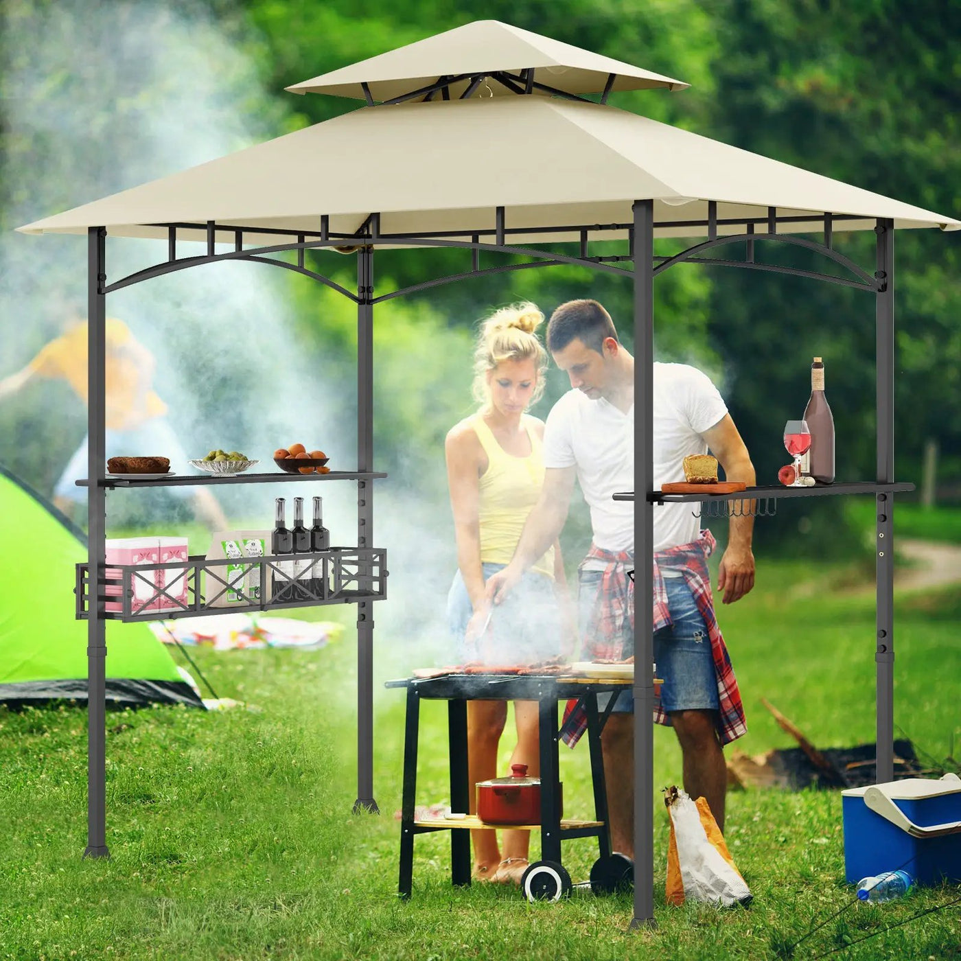 8 x 5 Feet Outdoor Grill Gazebo with 2 Side Shelves and 10 Hooks by DirectDeals
