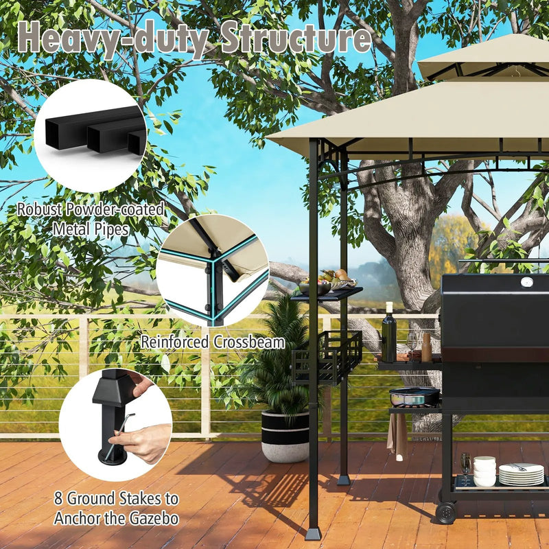 8 x 5 Feet Outdoor Grill Gazebo with 2 Side Shelves and 10 Hooks by DirectDeals
