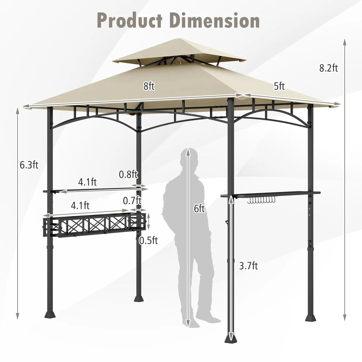 8 x 5 Feet Outdoor Grill Gazebo with 2 Side Shelves and 10 Hooks by DirectDeals