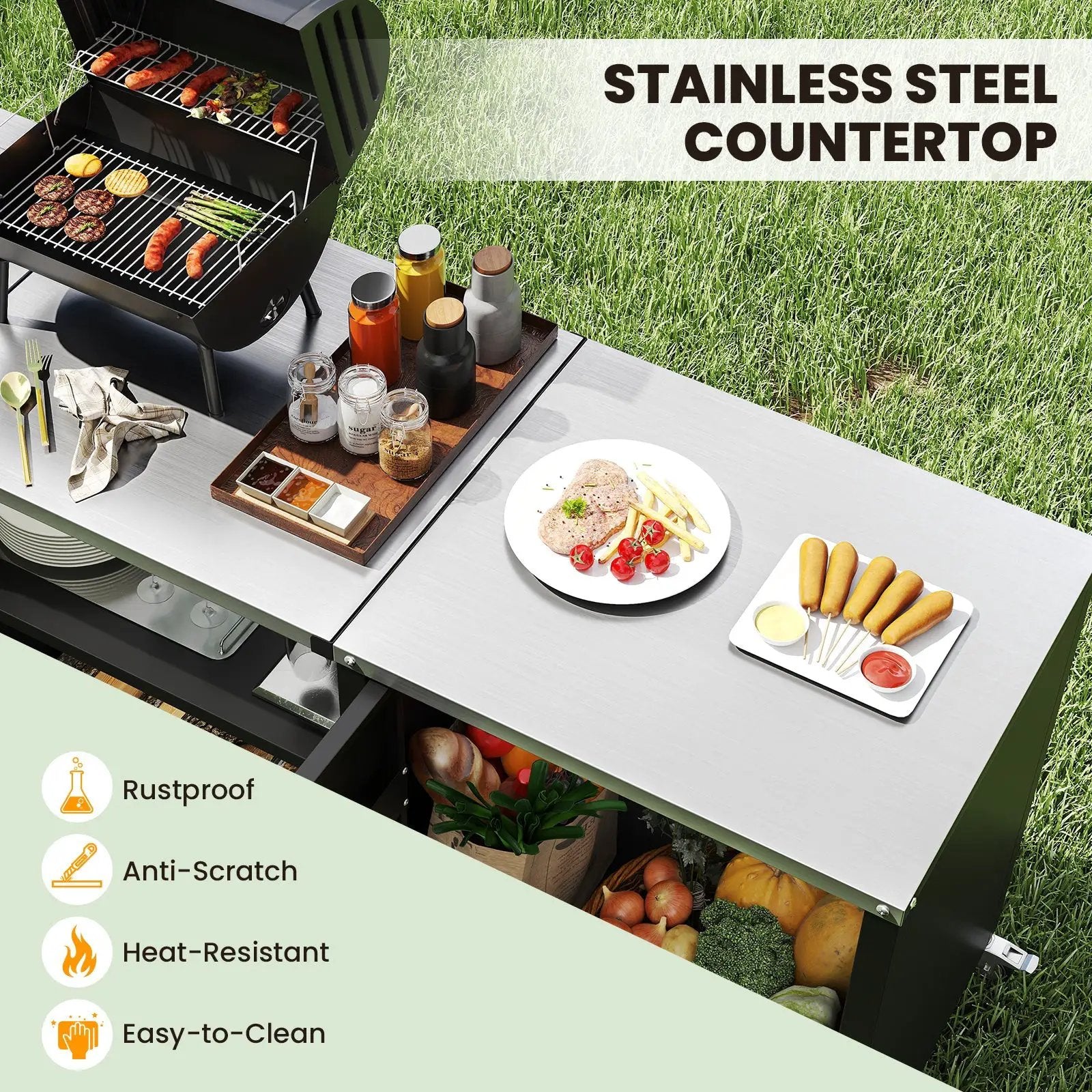 Outdoor Grill Table with Sink and Drainage Heavy Duty Metal Grill Cart-Black by DirectDeals
