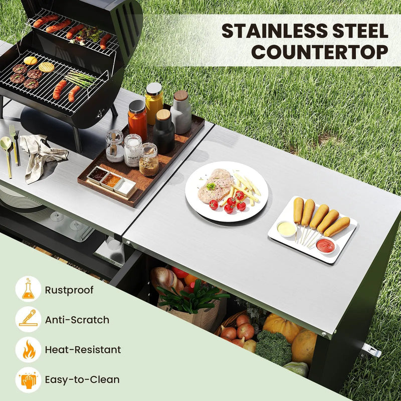 Outdoor Grill Table with Sink and Drainage Heavy Duty Metal Grill Cart-Black by DirectDeals