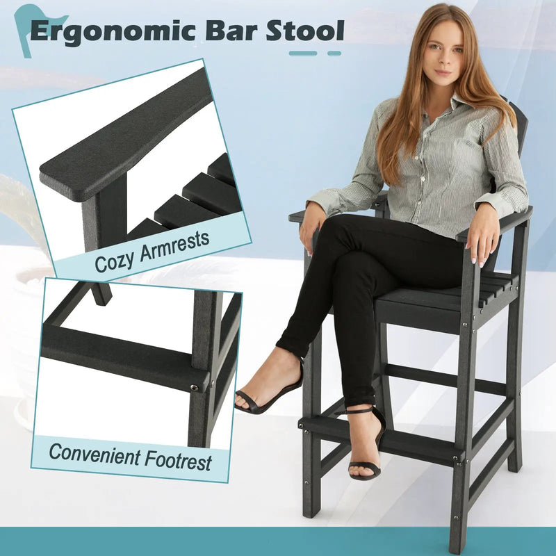 30 Inches Counter Height Outdoor HDPE Bar Stool with Armrests and Footrest by DirectDeals