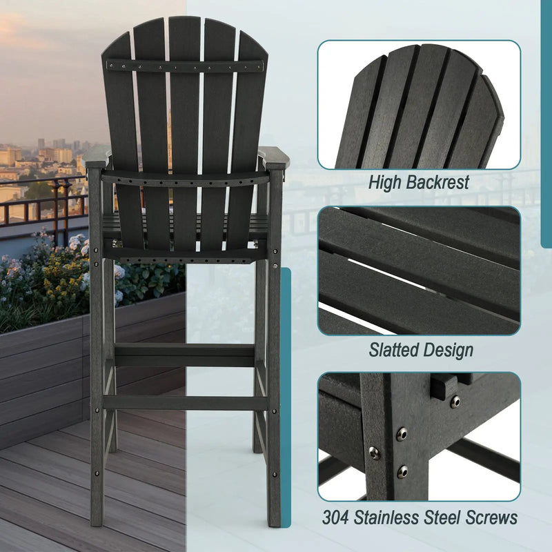 30 Inches Counter Height Outdoor HDPE Bar Stool with Armrests and Footrest by DirectDeals