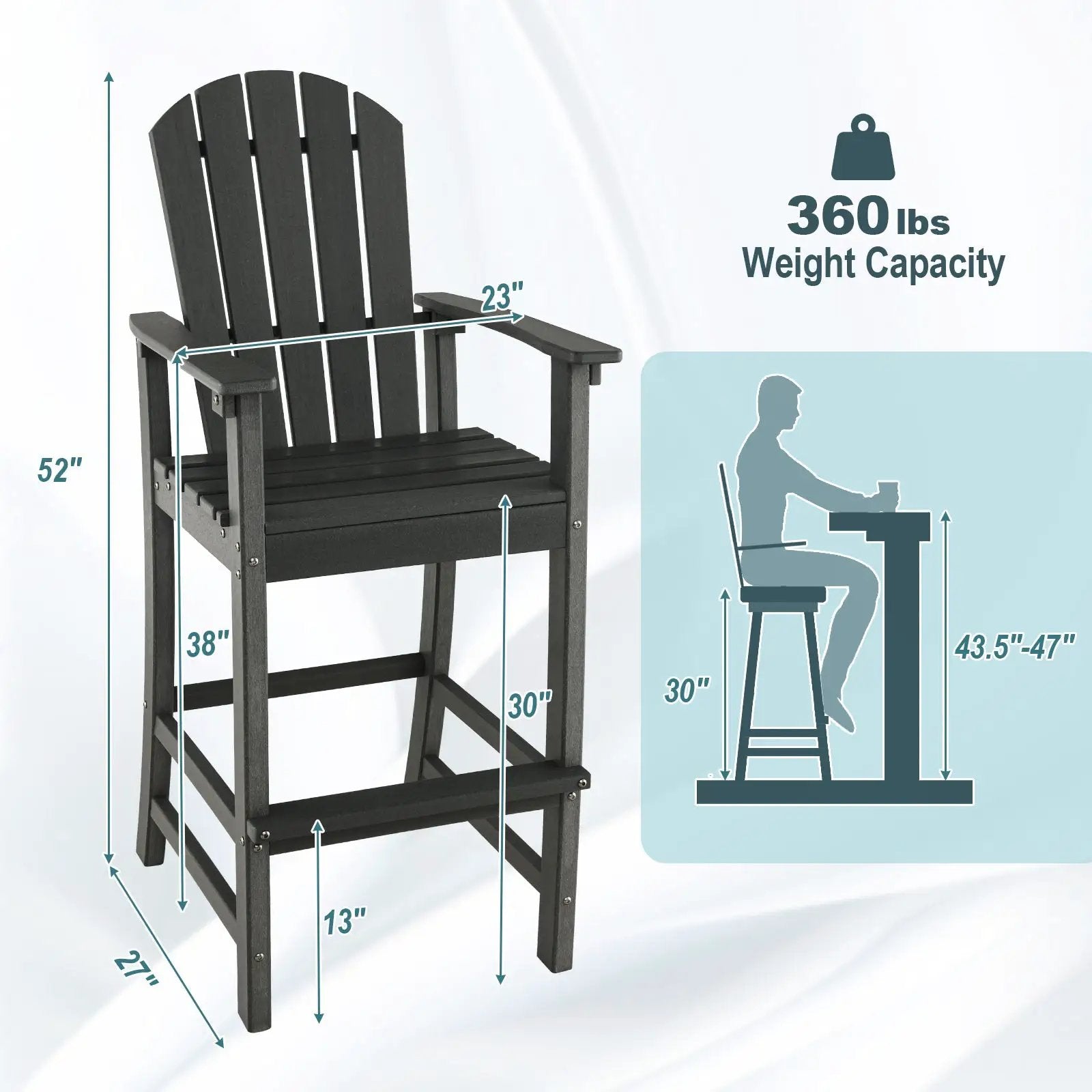 30 Inches Counter Height Outdoor HDPE Bar Stool with Armrests and Footrest by DirectDeals