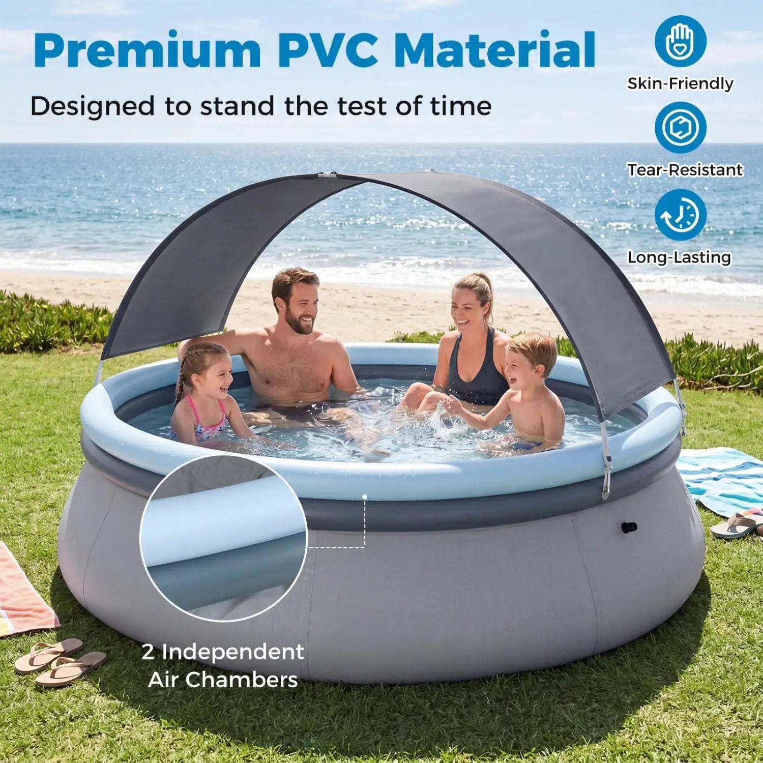 Inflatable Pool with Sunshade Canopy for Outdoor Use by DirectDeals