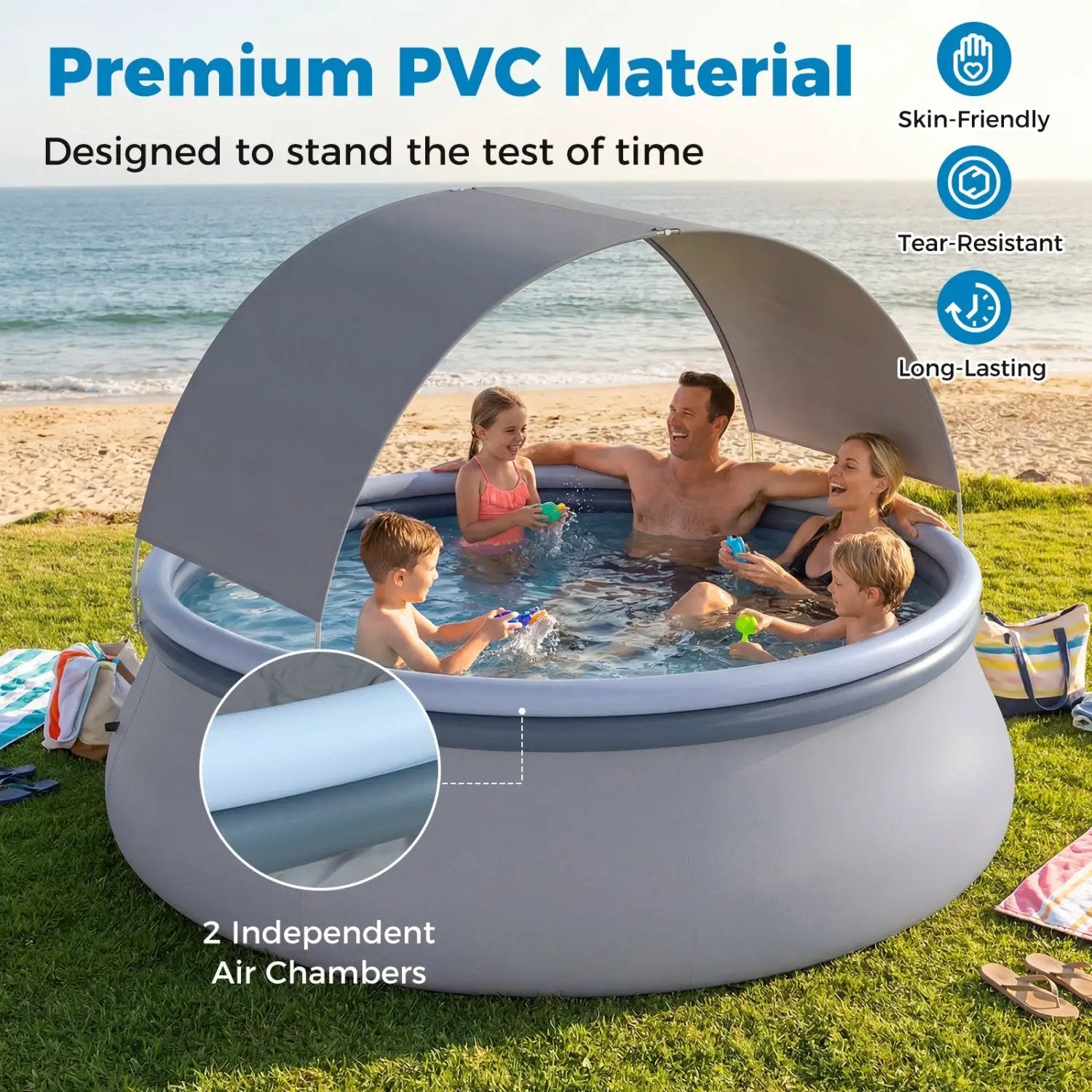 Inflatable Pool with Sunshade Canopy for Outdoor Use by DirectDeals