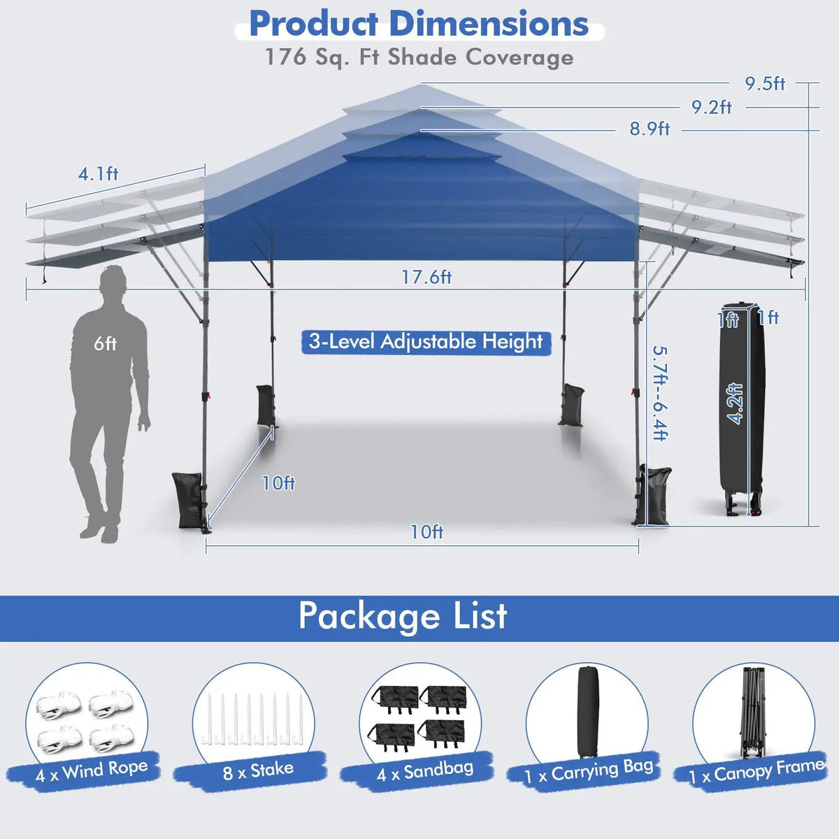 10 x 17.6 Feet Outdoor Instant Pop-up Canopy Tent with Dual Half Awnings by DirectDeals