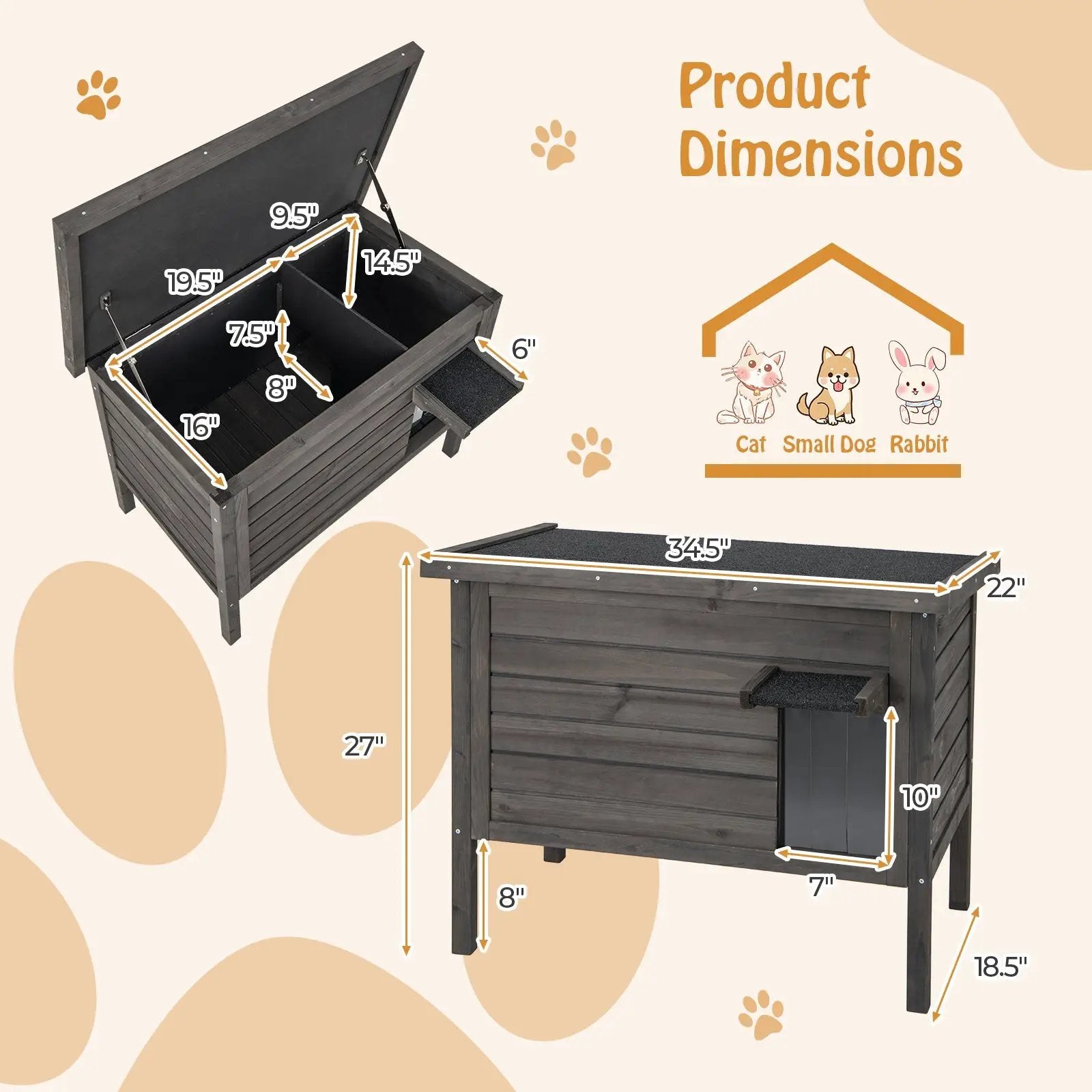 Outdoor Insulated Cat House with All-Round Foam Insulated for Winter-Gray by DirectDeals