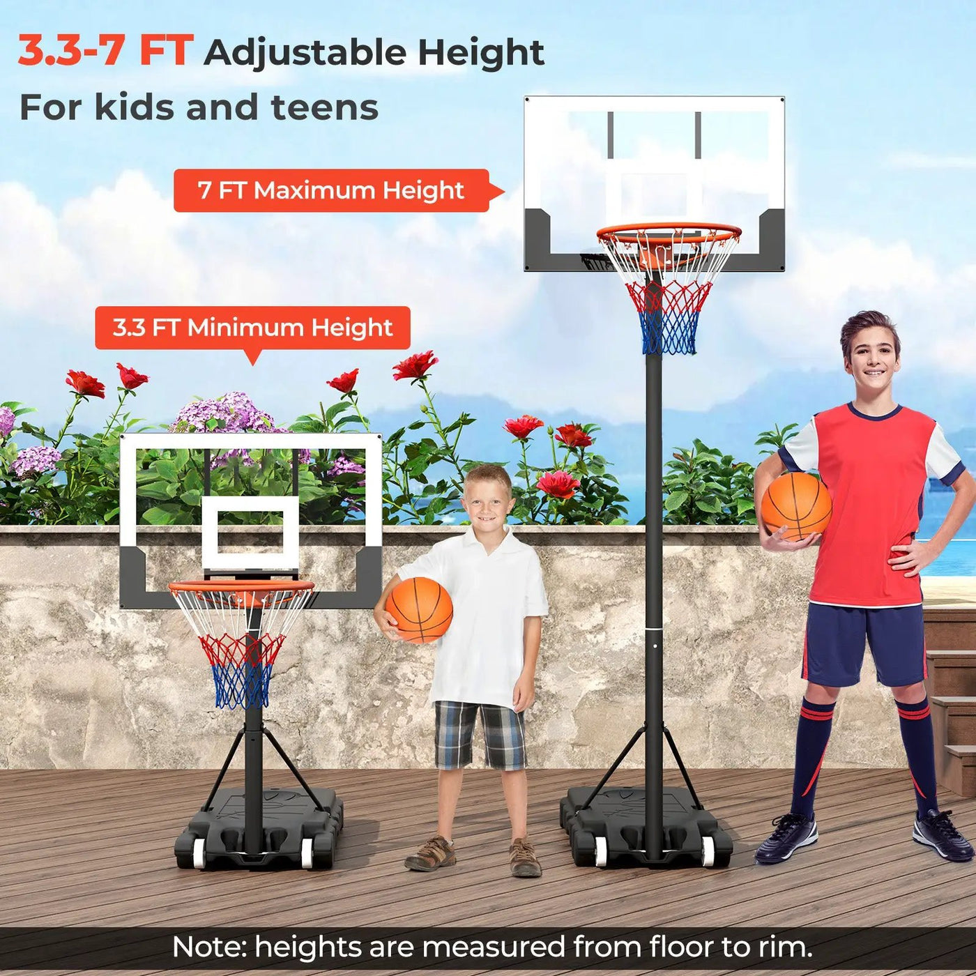 3.3-7 Feet Portable Adjustable Outdoor Kids Basketball Hoop Goal System by DirectDeals