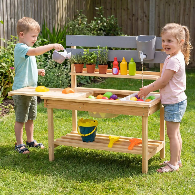 Outdoor Kids Mud Kitchen with Extended Tabletop and Water Tank by DirectDeals