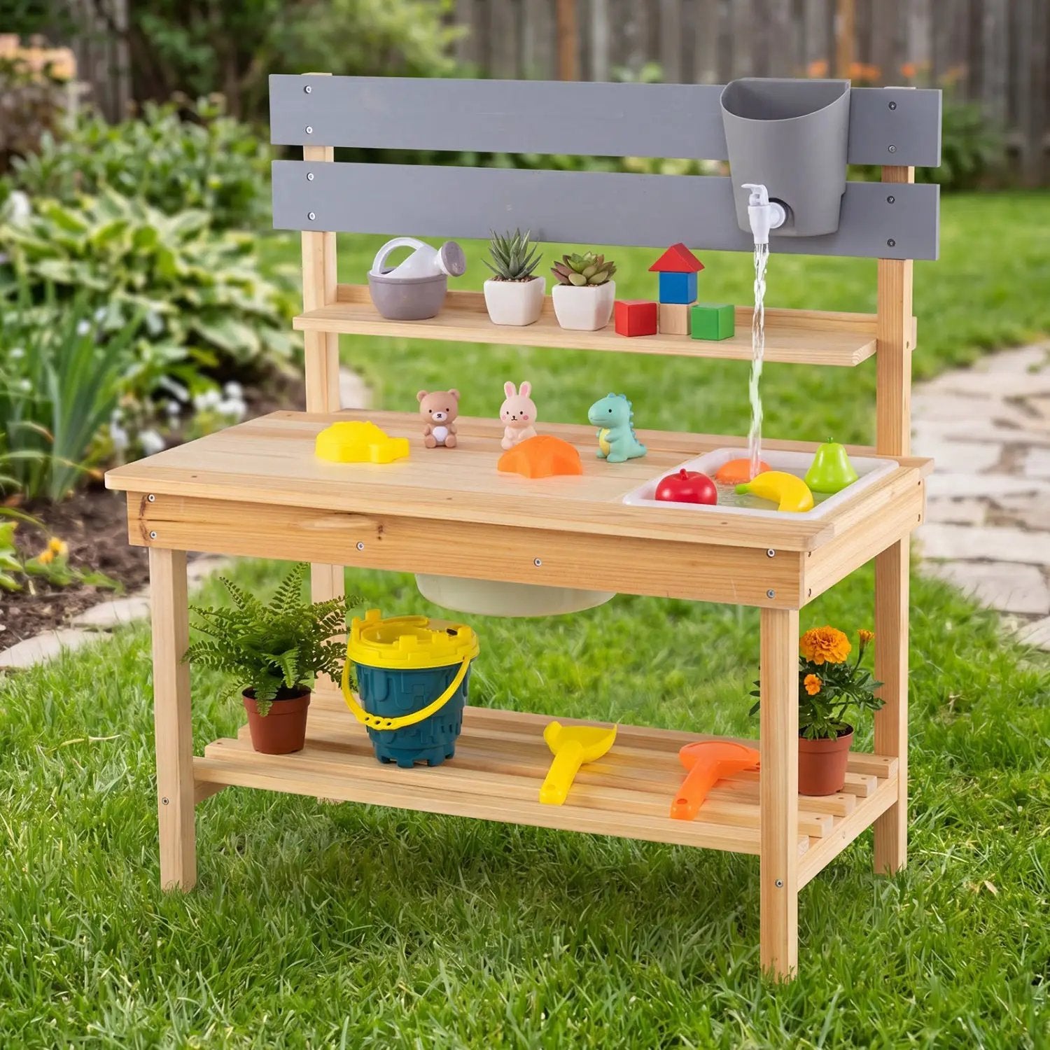 Outdoor Kids Mud Kitchen with Extended Tabletop and Water Tank by DirectDeals