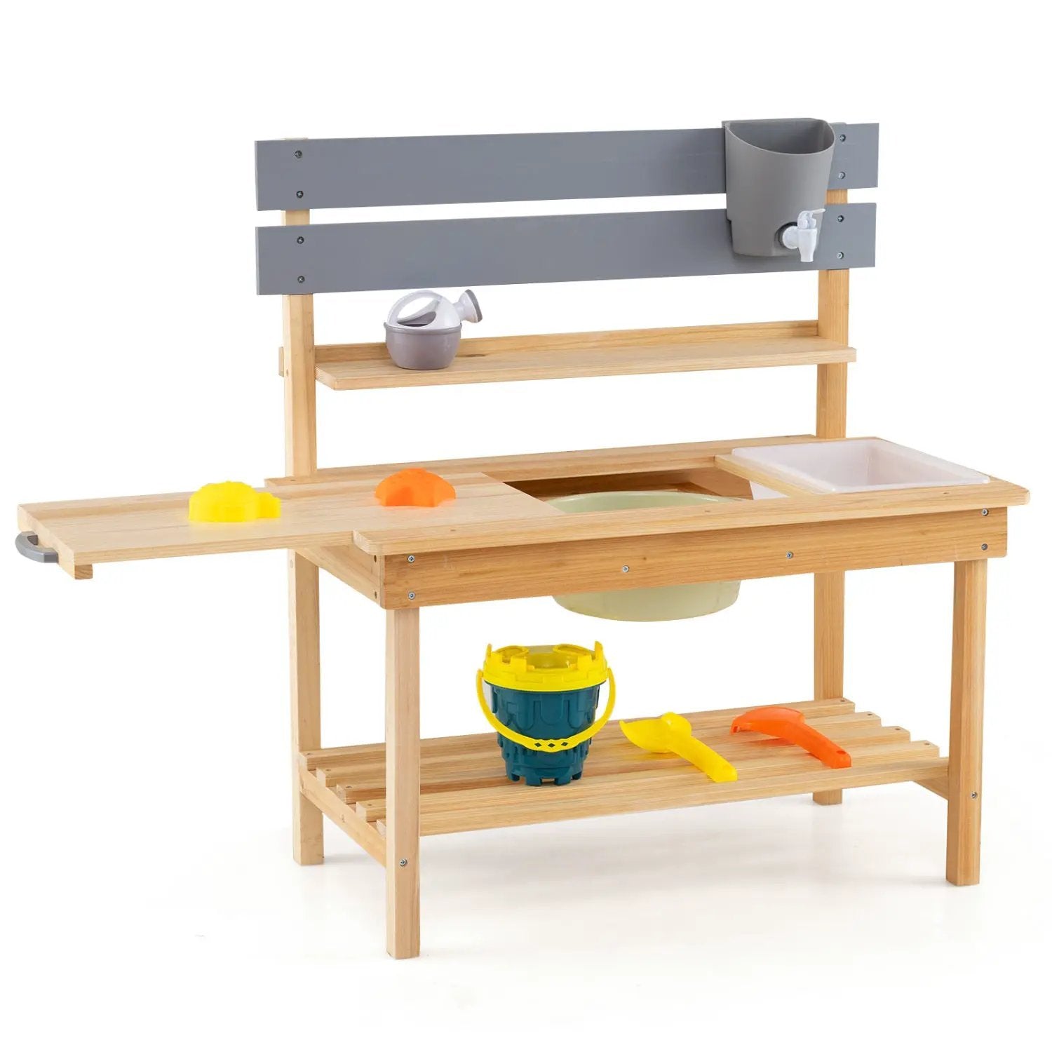 Outdoor Kids Mud Kitchen with Extended Tabletop and Water Tank by DirectDeals