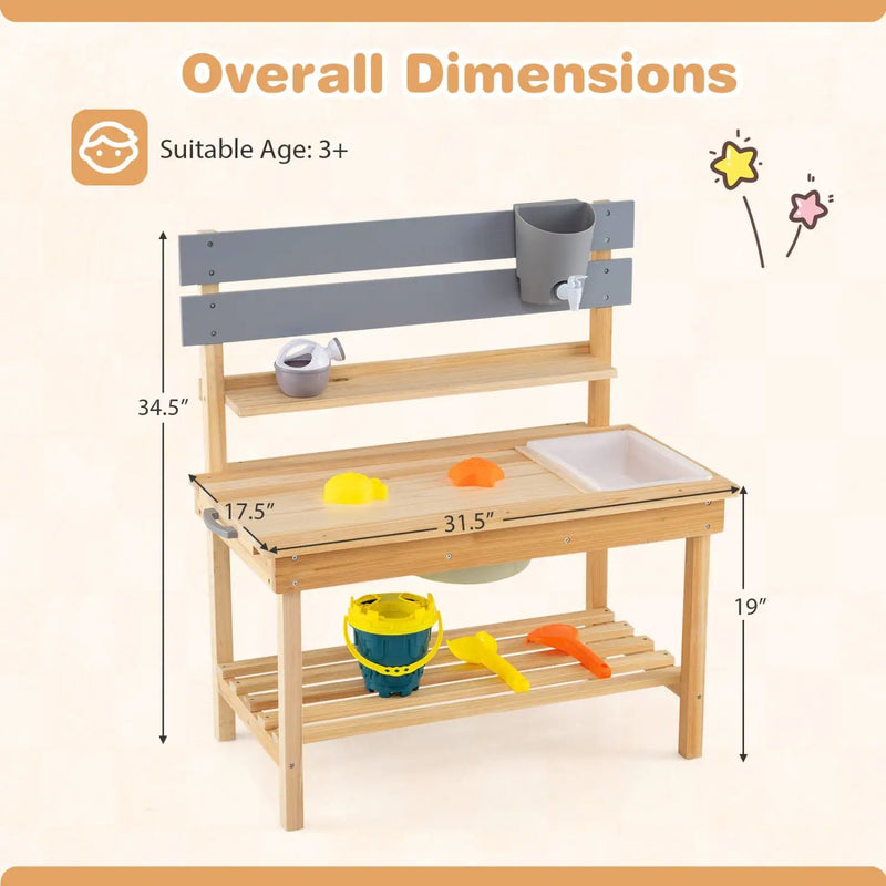 Outdoor Kids Mud Kitchen with Extended Tabletop and Water Tank by DirectDeals