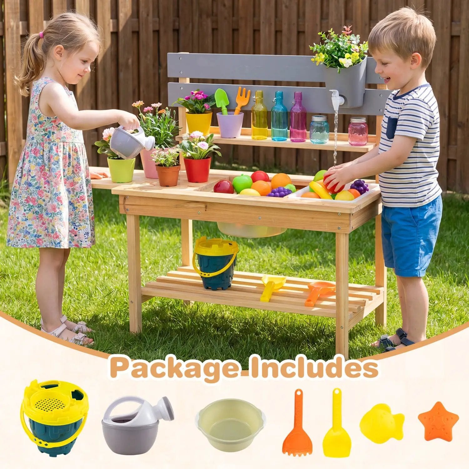 Outdoor Kids Mud Kitchen with Extended Tabletop and Water Tank by DirectDeals