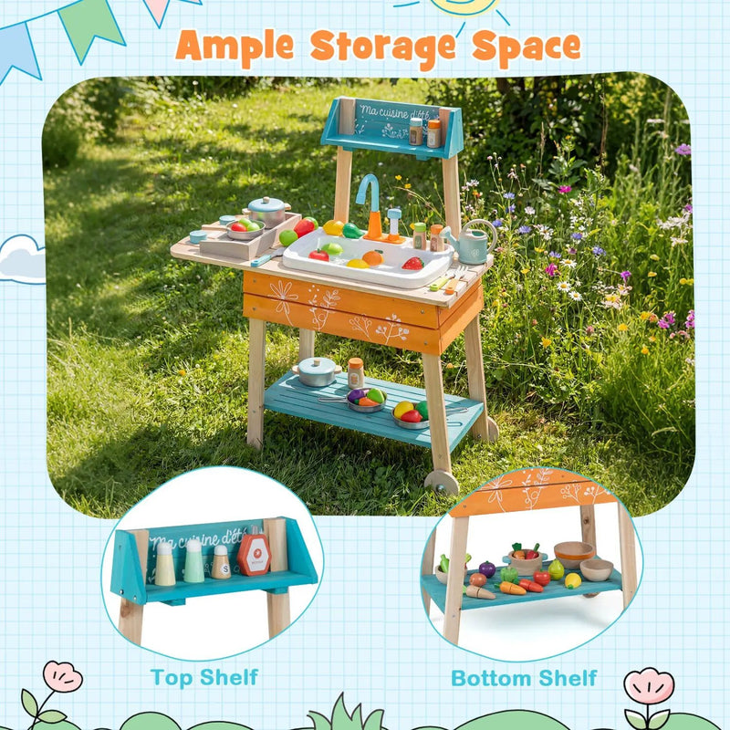 Outdoor Kids Play Kitchen Set Wooden Toy Kitchen Playset with Removable Sink by DirectDeals