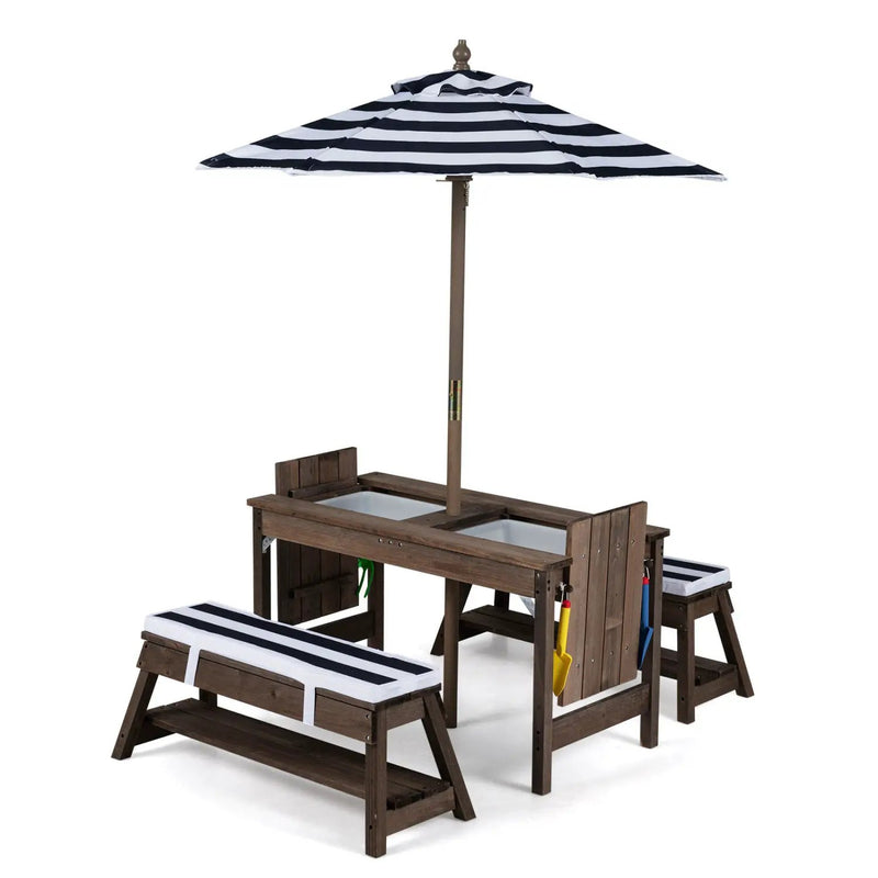 Kids Wooden Picnic Table Set with Umbrella and Sand Boxes by DirectDeals